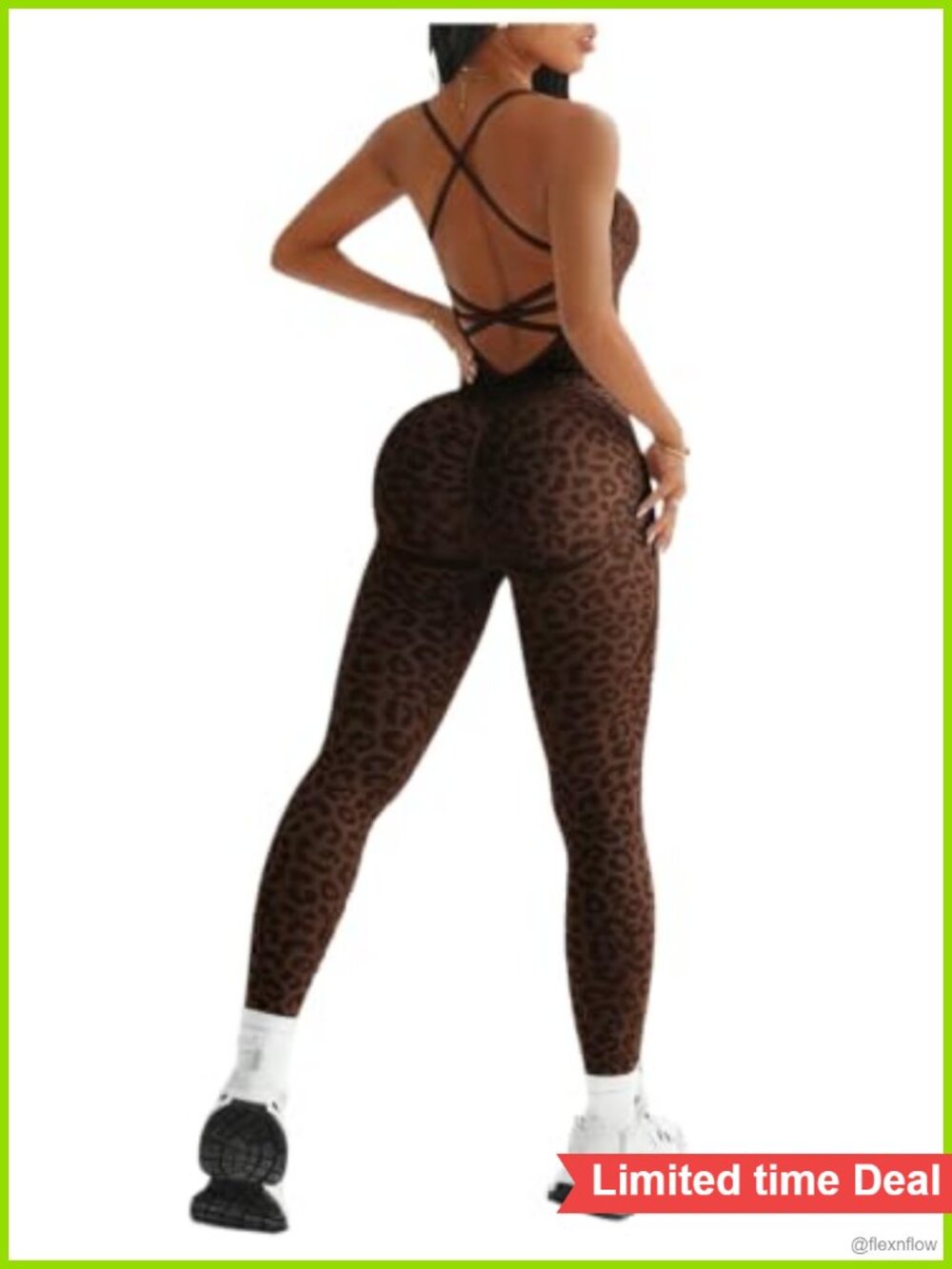 GORGLITTER Workout Jumpsuit Lace Up Open Back Scrunch Butt Yoga Romper